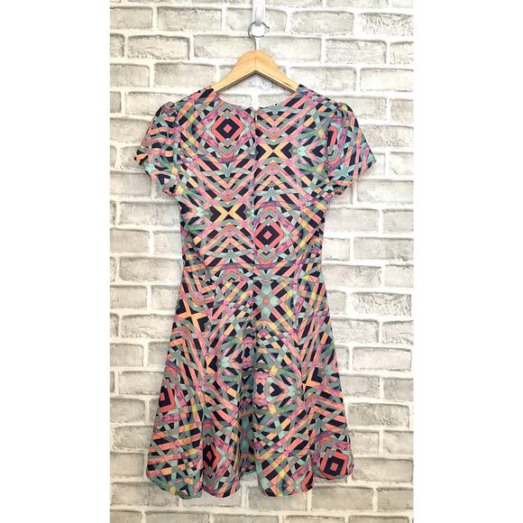 Lovers + Friends Revolve Women's Geometric 80s Fit and Flare Plunge Dress Size S - Picture 3 of 7